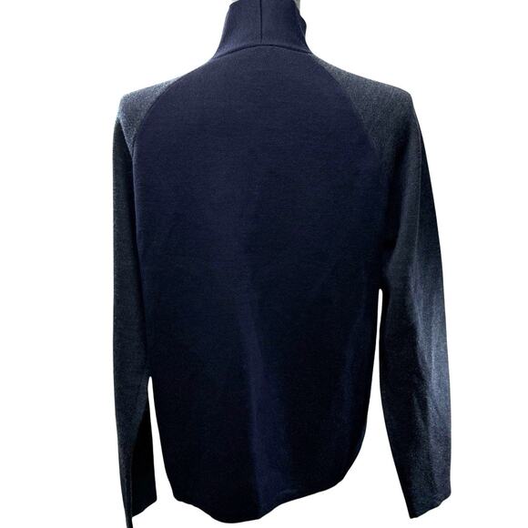 Emporio Armani Cardigan Sweater Men XL Raglan Shawl 2 Tone Navy Gray Wool Blend - Picture 6 of 11